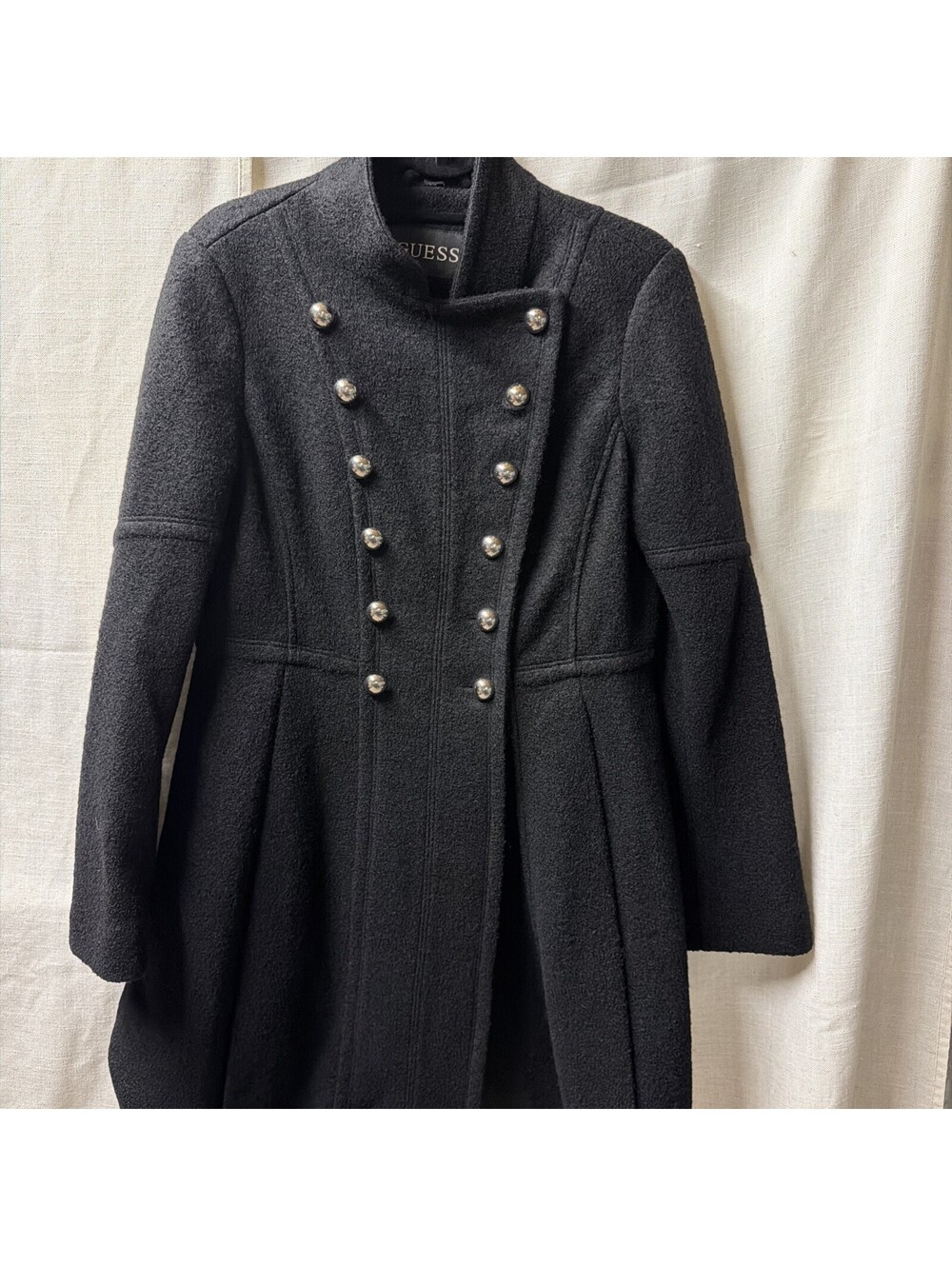 Guess Women's Black Double-Breasted Military Coat Size Large